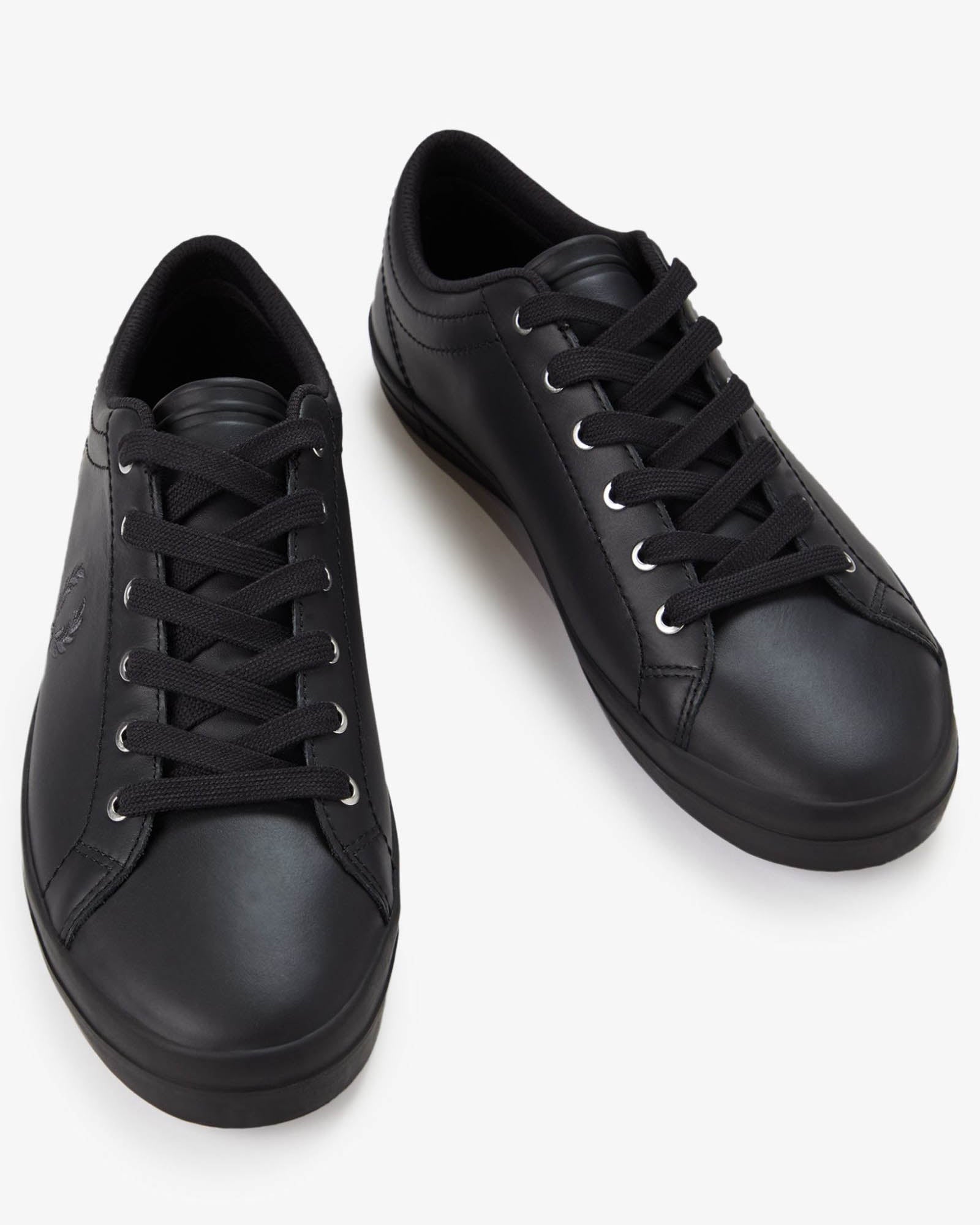 Fred Perry Mens Baseline Leather Trainers in Black 102 - Front