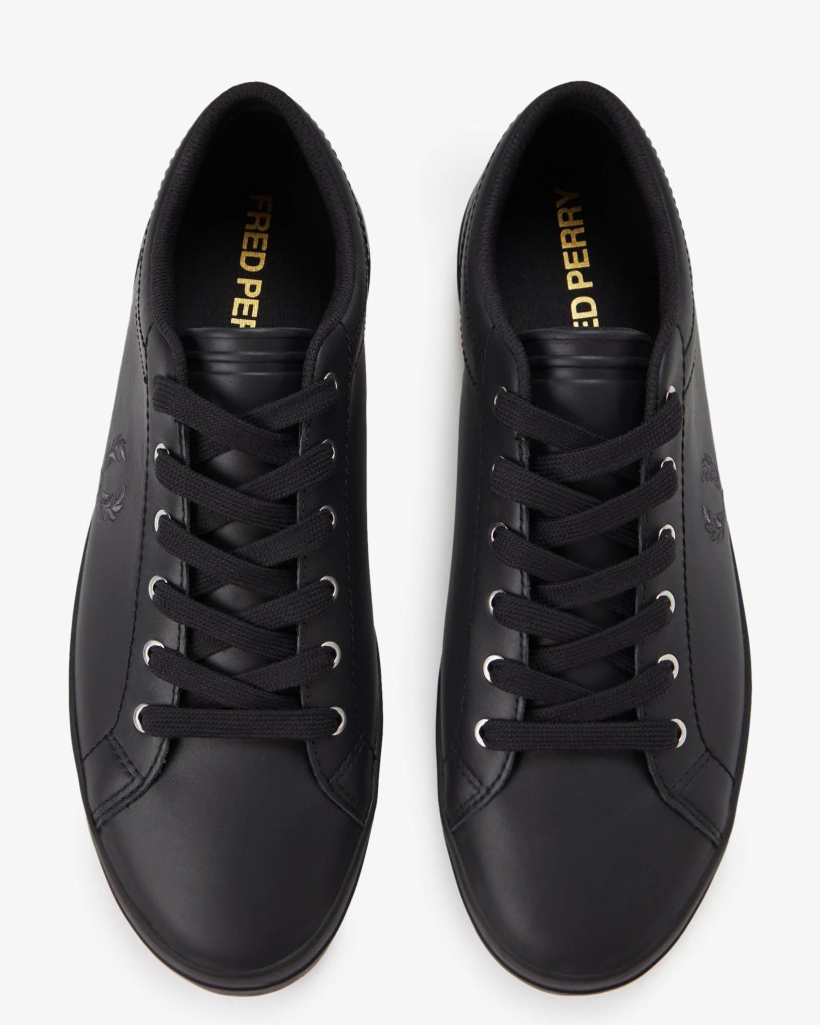 Fred Perry Mens Baseline Leather Trainers in Black 102 - Top View