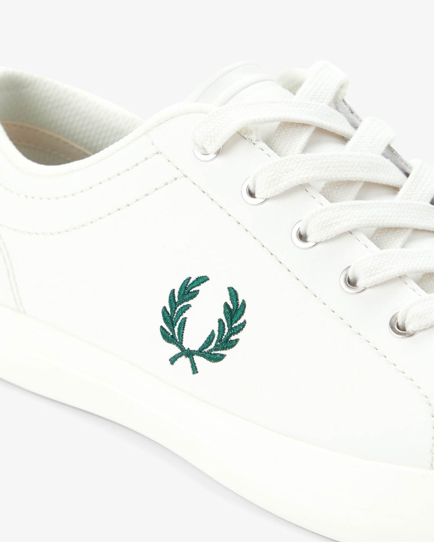 Fred Perry Mens Baseline Leather Trainers in Snow White 303 - Logo detail