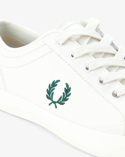 Fred Perry Mens Baseline Leather Trainers in Snow White 303 - Logo detail