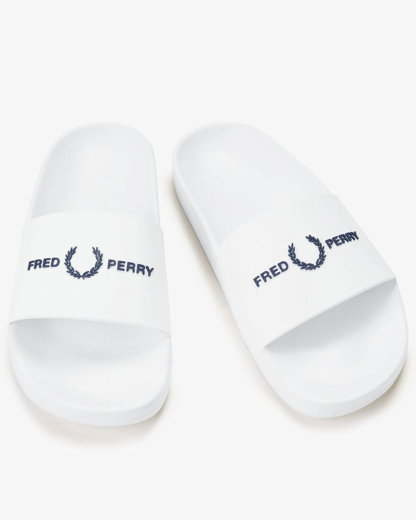 Fred Perry Mens Branded Slider - White/Navy 100 | CHO | Designer Mens Sandals