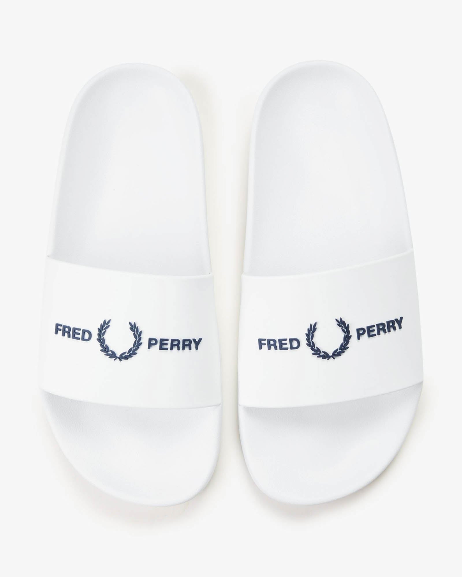 Fred Perry Mens Branded Slider - White/Navy 100 | CHO | Designer Mens Sandals