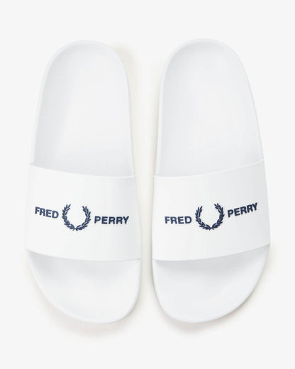 Fred Perry Mens Branded Slider - White/Navy 100 | CHO | Designer Mens Sandals
