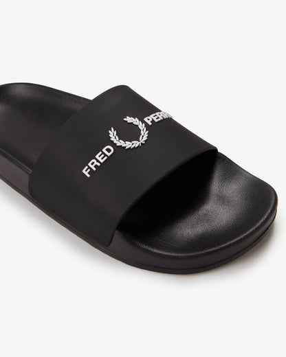 Fred Perry Mens Branded Slider - Black 102 | CHO | Designer Mens Sandals