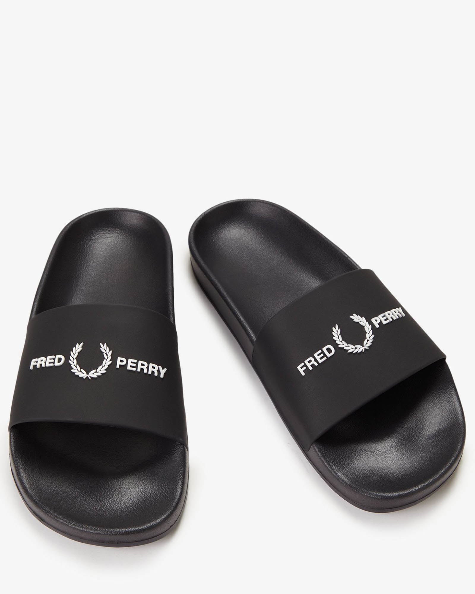 Fred Perry Mens Branded Slider - Black 102 | CHO | Designer Mens Sandals