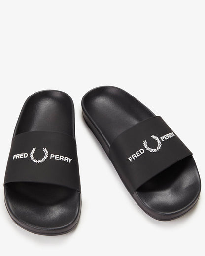 Fred Perry Mens Branded Slider - Black 102 | CHO | Designer Mens Sandals