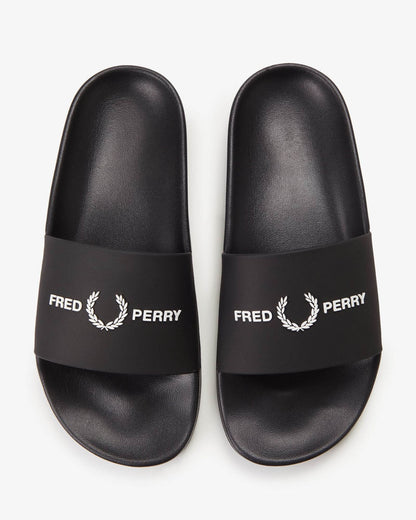 Fred Perry Mens Branded Slider - Black 102 | CHO | Designer Mens Sandals