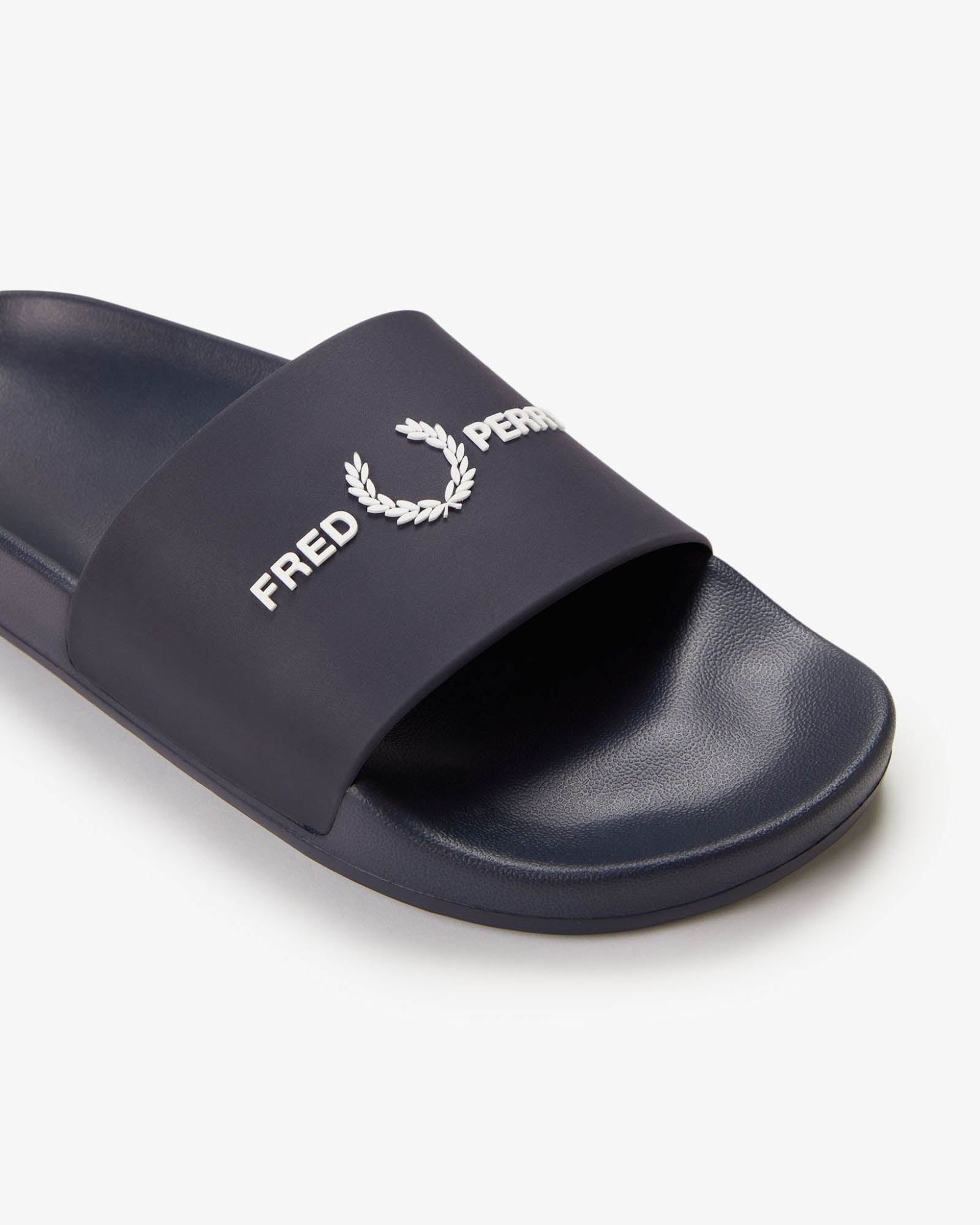 Fred Perry Mens Branded Slider - Navy 608 | CHO | Designer Mens Sandals