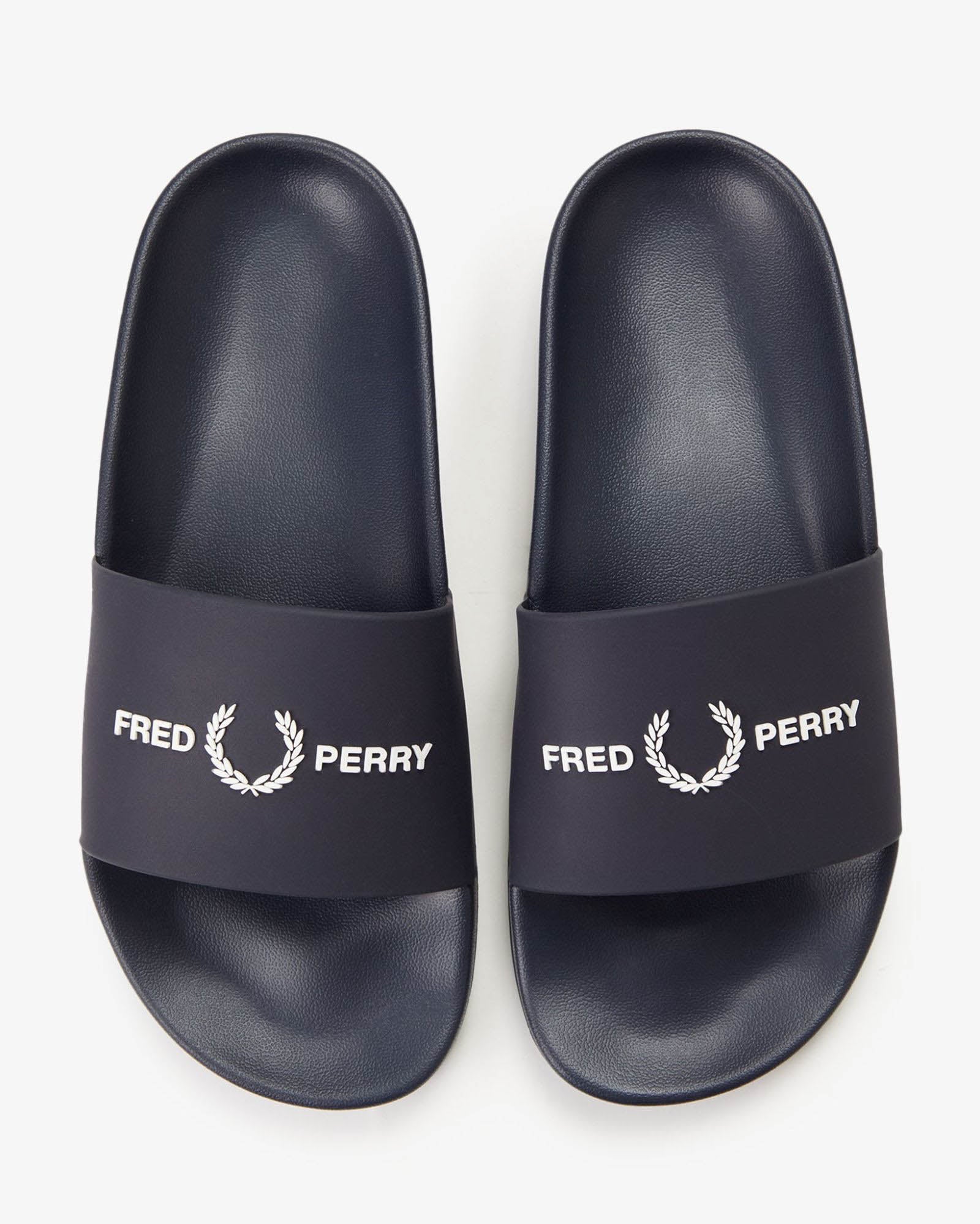 Fred Perry Mens Branded Slider - Navy 608 | CHO | Designer Mens Sandals