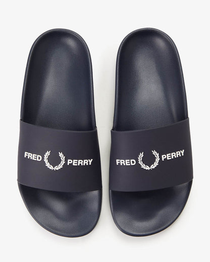 Fred Perry Mens Branded Slider - Navy 608 | CHO | Designer Mens Sandals