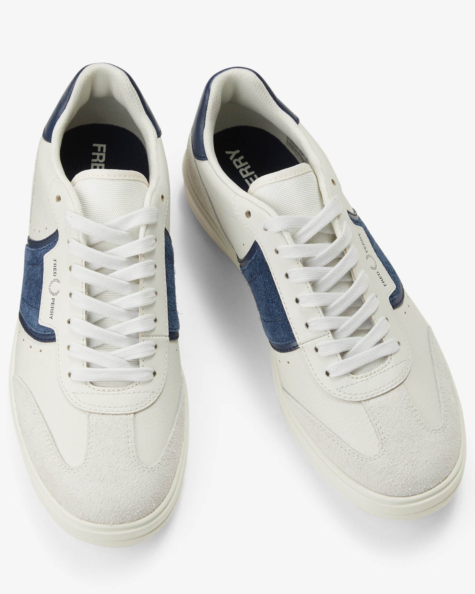 Fred Perry Mens B4 Mens Textured Leather/Suede Trainers - Porcelain 254 | CHO | Designer Mens Trainers
