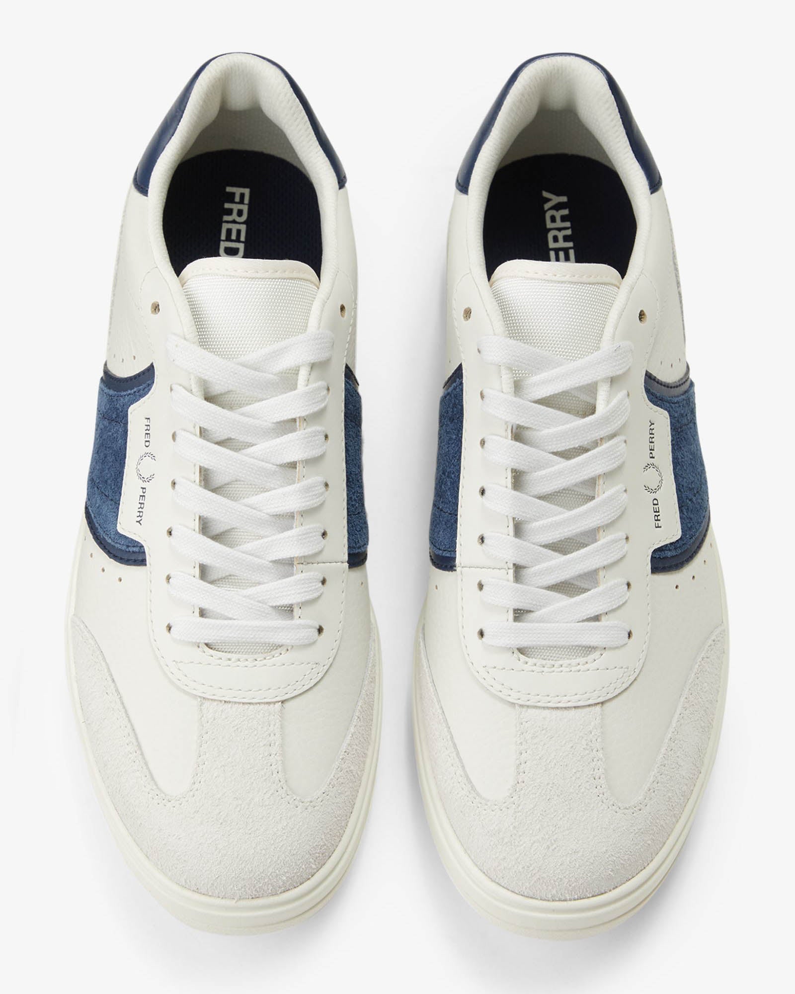 Fred Perry Mens B4 Mens Textured Leather/Suede Trainers - Porcelain 254 | CHO | Designer Mens Trainers