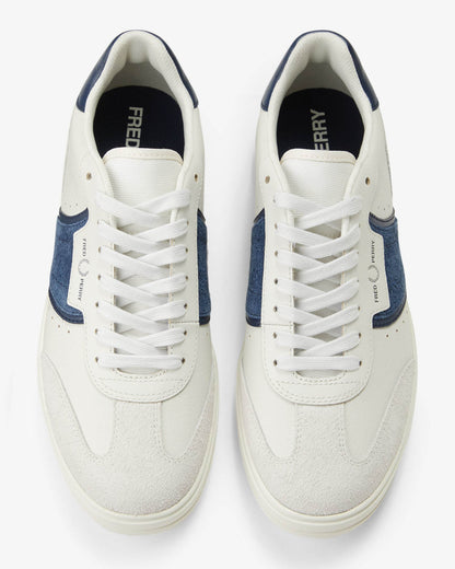 Fred Perry Mens B4 Mens Textured Leather/Suede Trainers - Porcelain 254 | CHO | Designer Mens Trainers
