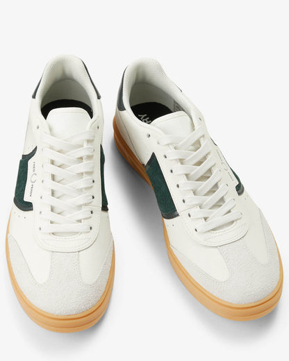 Fred Perry Mens B4 Mens Textured Leather/Suede Trainers - Light Ecru 760 | CHO | Designer Mens Trainers