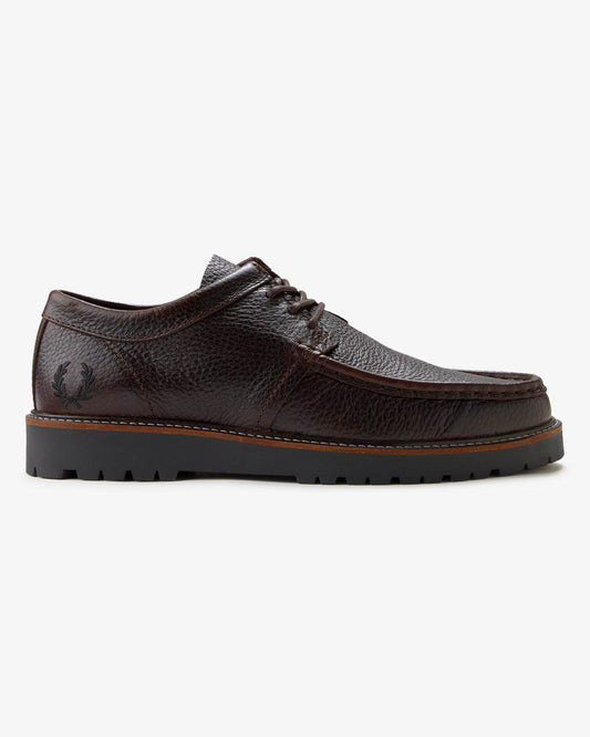 Fred Perry Kenney Low Mens Tumbled Leather Derby Shoes - Rich Brown 33C, single