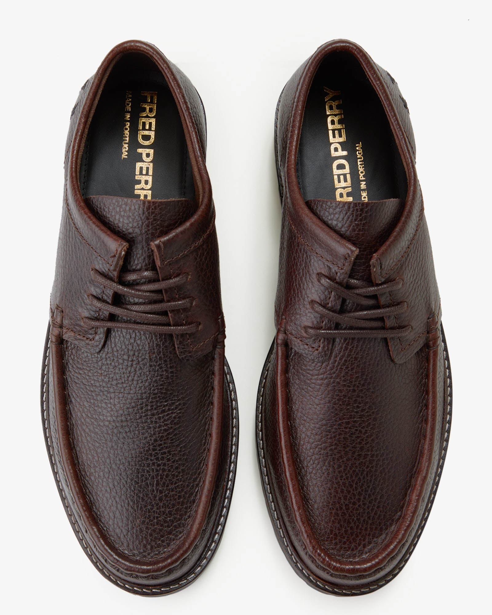 Fred Perry Kenney Low Mens Tumbled Leather Derby Shoes - Rich Brown 33C pair, upper