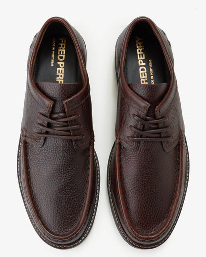 Fred Perry Kenney Low Mens Tumbled Leather Derby Shoes - Rich Brown 33C pair, upper