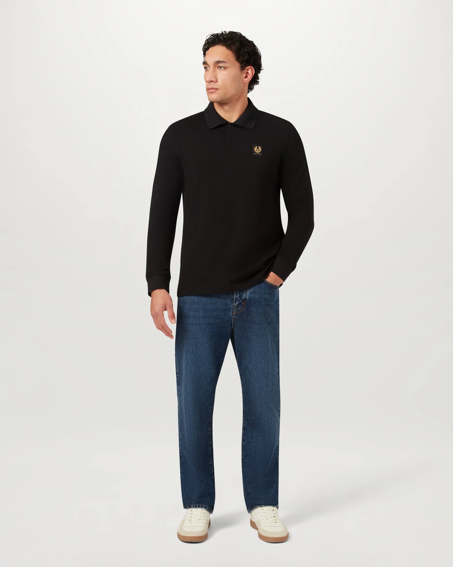 Belstaff Mens Long Sleeved Logo Polo - Black
