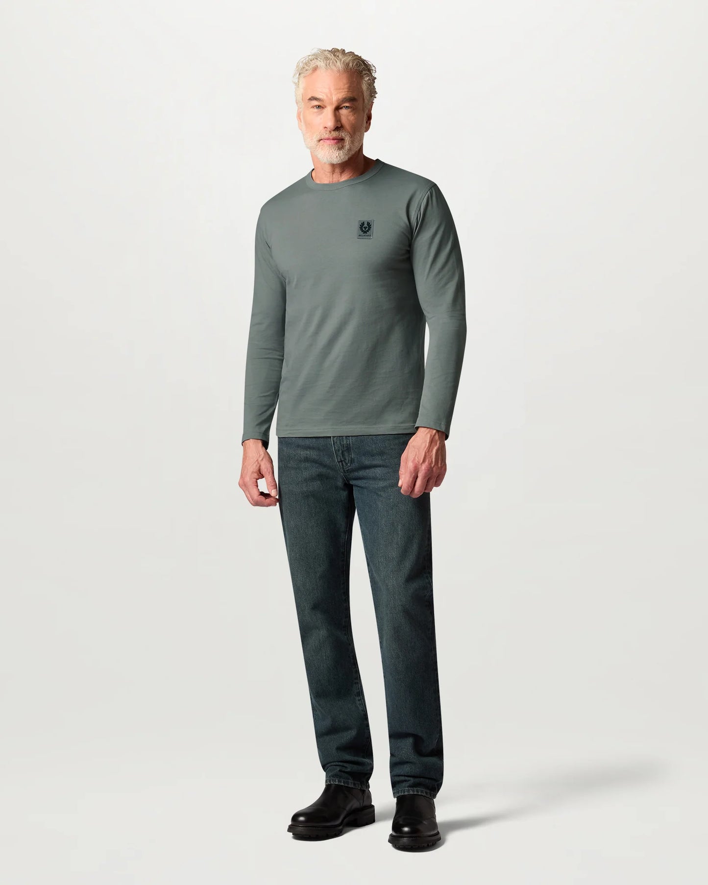Belstaff Mens Long Sleeved Logo T-Shirt - Atlantic Grey
