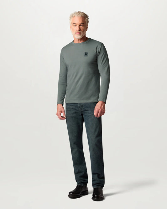 Belstaff Mens Long Sleeved Logo T - Shirt - Atlantic Grey | CHO | Designer Mens Short Sleeve T - Shirts