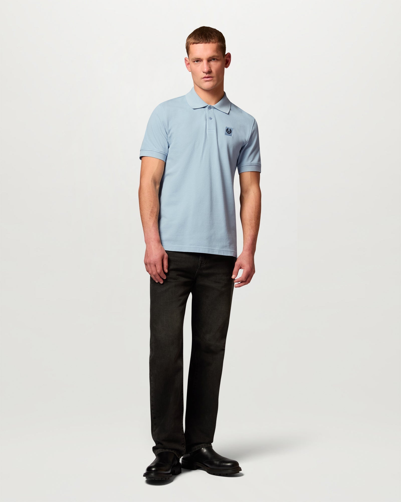 Belstaff Mens Logo Polo - Mist Blue | CHO | Designer Mens Short Sleeve Polo Shirts