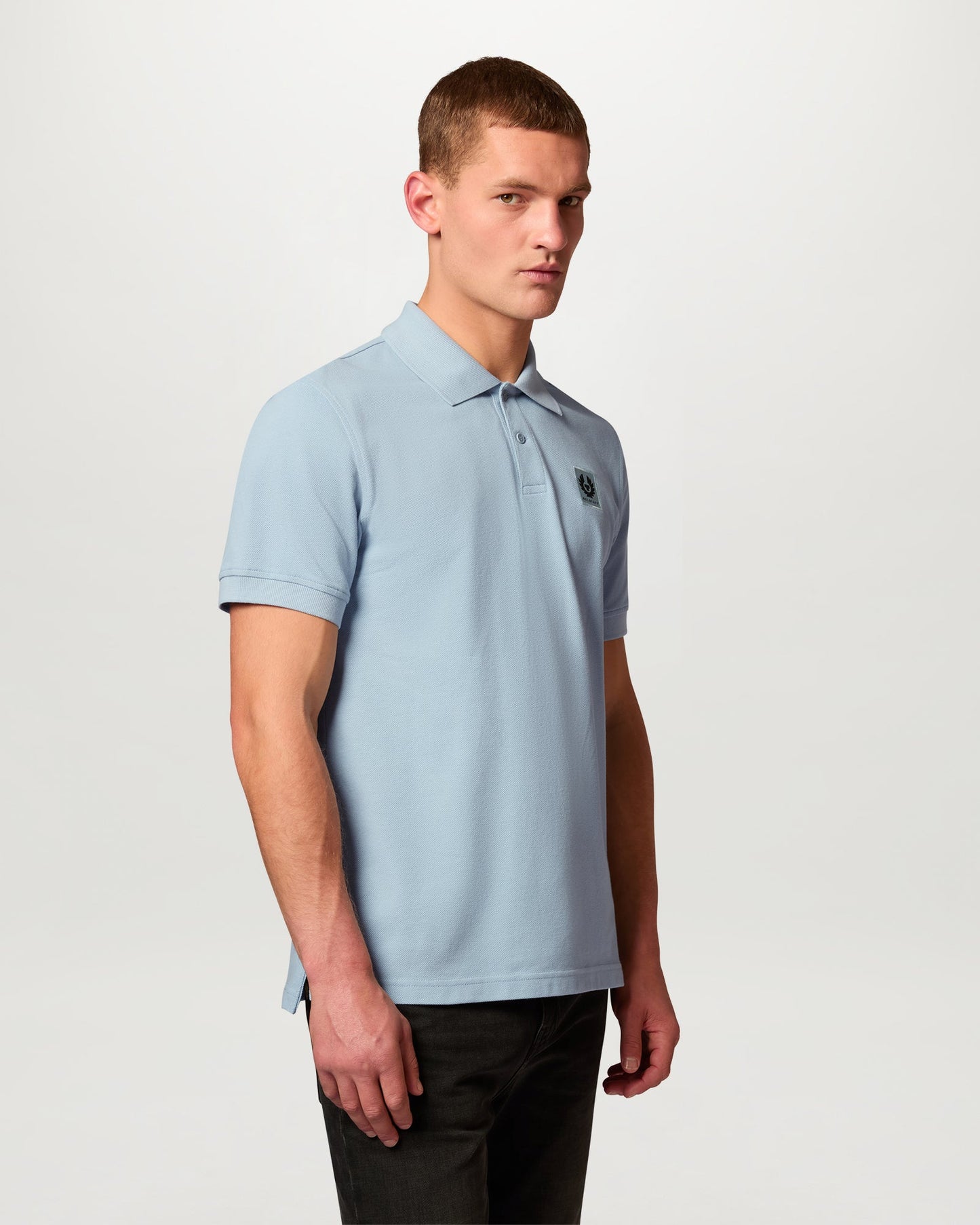 Belstaff Mens Logo Polo - Mist Blue | CHO | Designer Mens Short Sleeve Polo Shirts
