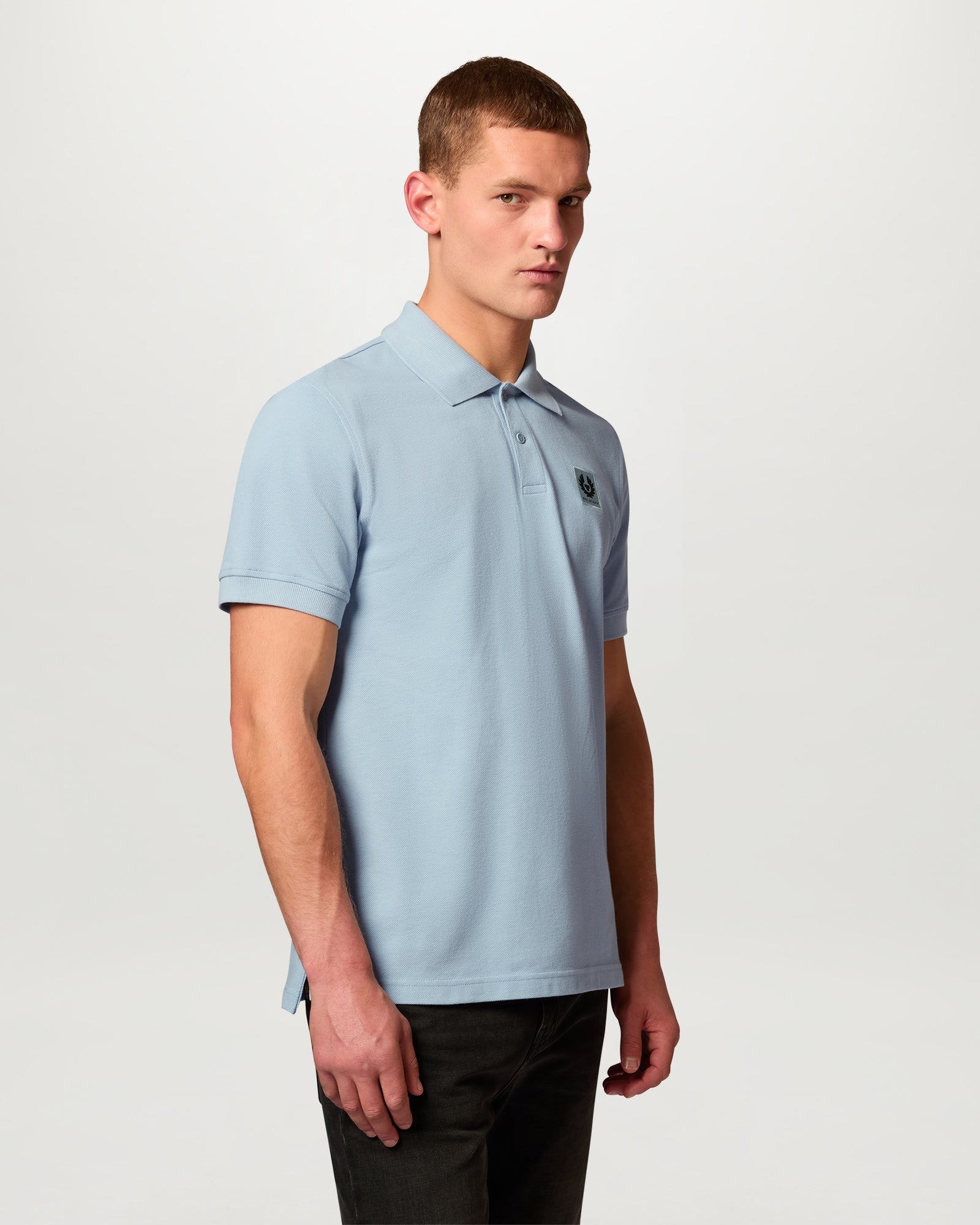 Belstaff Mens Logo Polo - Mist Blue | CHO | Designer Mens Short Sleeve Polo Shirts