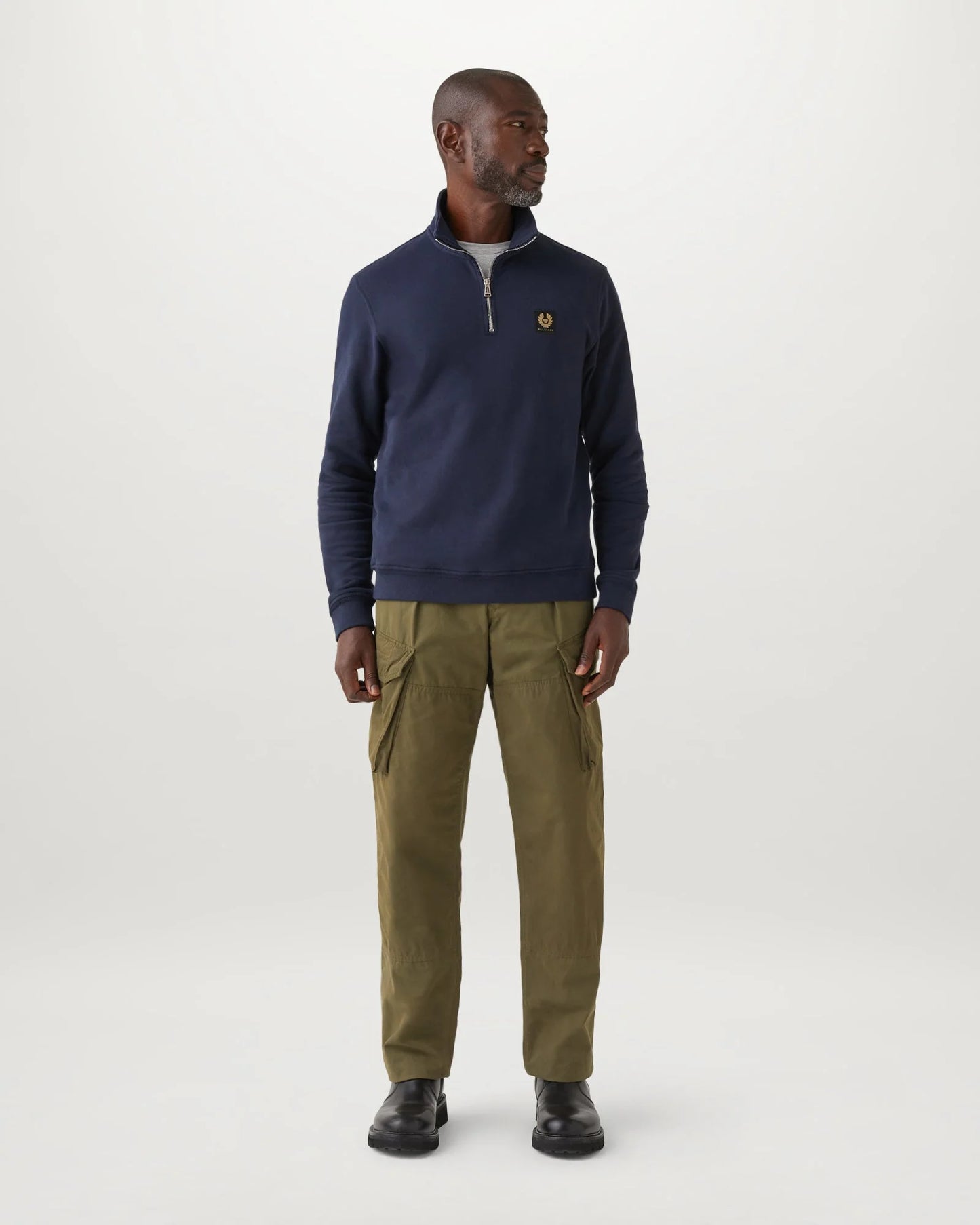 Belstaff Mens Logo Quarter Zip Sweatshirt - Dark Ink