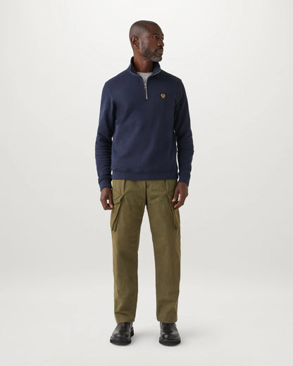 Belstaff Mens Logo Quarter Zip Sweatshirt - Dark Ink