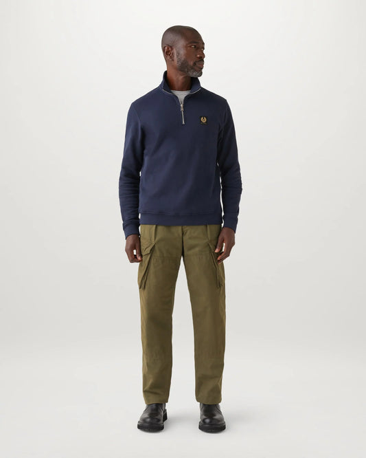 Belstaff Mens Logo Quarter Zip Sweatshirt - Dark Ink | CHO | Designer Mens Quarter Zip Sweatshirts