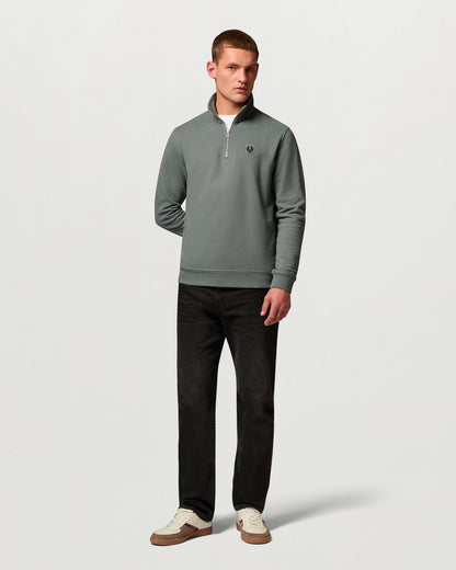 Belstaff Mens Logo Quarter Zip Sweatshirt - Atlantic Grey | CHO | Designer Mens Quarter Zip Sweatshirts