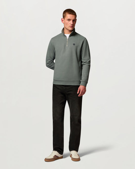 Belstaff Mens Logo Quarter Zip Sweatshirt - Atlantic Grey | CHO | Designer Mens Quarter Zip Sweatshirts