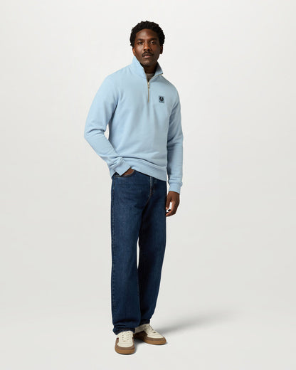 Belstaff Mens Logo Quarter Zip Sweatshirt - Mist Blue | CHO | Designer Mens Quarter Zip Sweatshirts