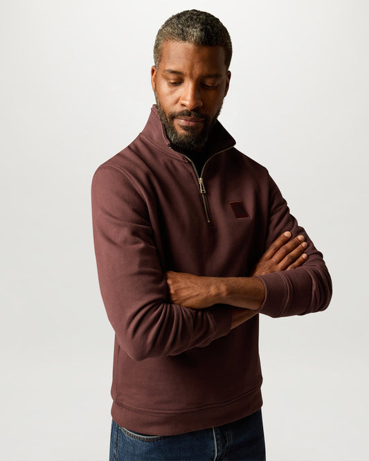 Belstaff Mens Logo Quarter Zip Sweatshirt - Oxblood | CHO | Designer Mens Quarter Zip Sweatshirts
