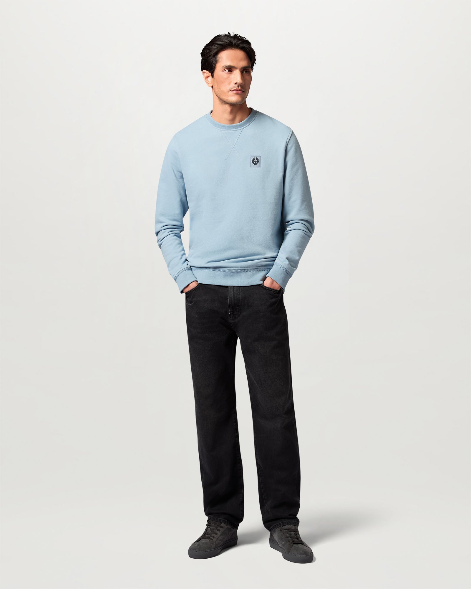 Belstaff Mens Logo Sweatshirt - Mist Blue | CHO | Designer Mens Crew Neck Sweatshirts