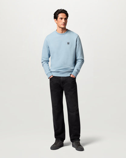 Belstaff Mens Logo Sweatshirt - Mist Blue | CHO | Designer Mens Crew Neck Sweatshirts