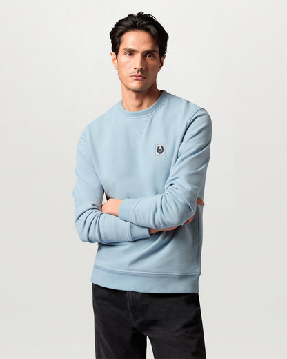 Belstaff Mens Logo Sweatshirt - Mist Blue | CHO | Designer Mens Crew Neck Sweatshirts