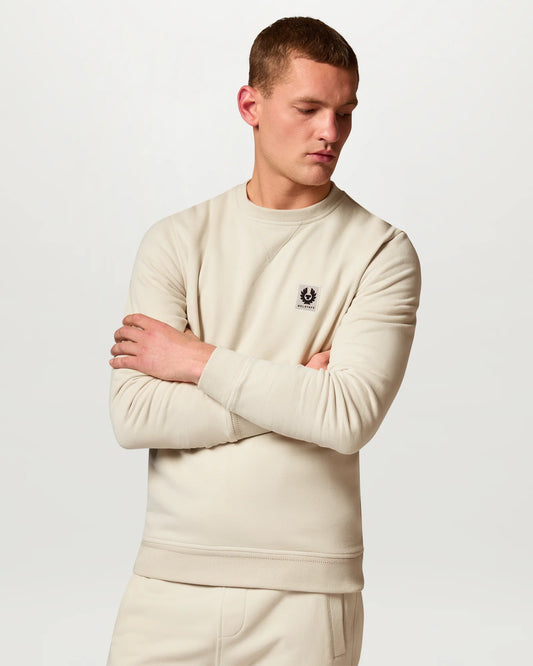 Belstaff Mens Logo Sweatshirt - Pale Stone | CHO | Designer Mens Crew Neck Sweatshirts