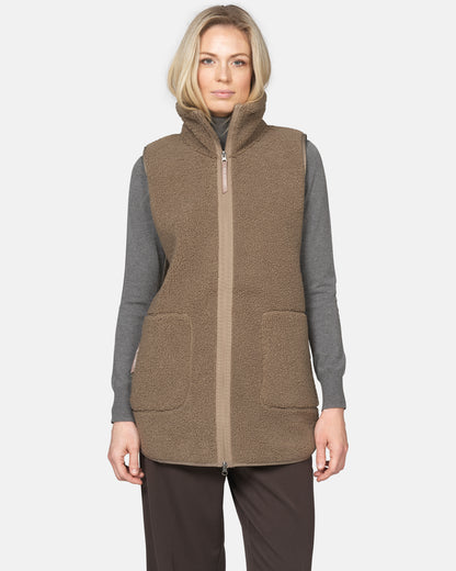 Ilse Jacobsen Long Pile Womens Gilet - Greige 105 | CHO | Designer Womens Pile Gilets