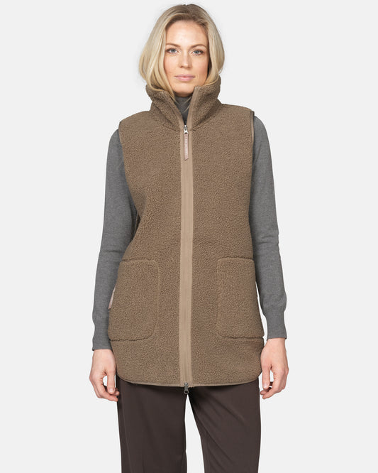 Ilse Jacobsen Long Pile Womens Gilet - Greige 105 | CHO | Designer Womens Pile Gilets