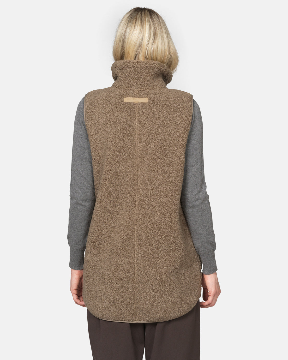 Ilse Jacobsen Long Pile Womens Gilet - Greige 105 | CHO | Designer Womens Pile Gilets