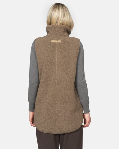 Ilse Jacobsen Long Pile Womens Gilet - Greige 105 | CHO | Designer Womens Pile Gilets