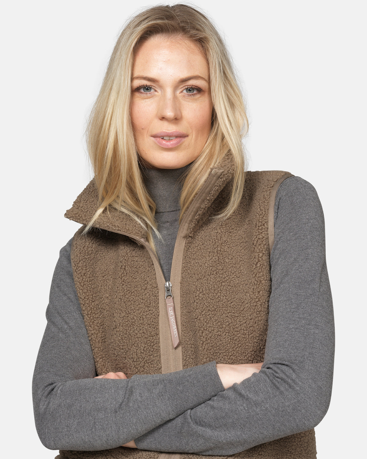 Ilse Jacobsen Long Pile Womens Gilet - Greige 105 | CHO | Designer Womens Pile Gilets