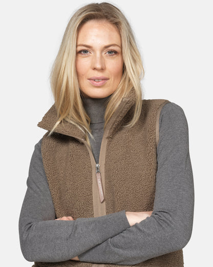 Ilse Jacobsen Long Pile Womens Gilet - Greige 105 | CHO | Designer Womens Pile Gilets