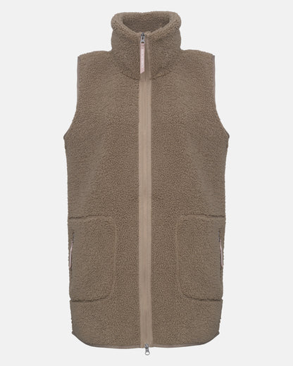Ilse Jacobsen Long Pile Womens Gilet - Greige 105 | CHO | Designer Womens Pile Gilets