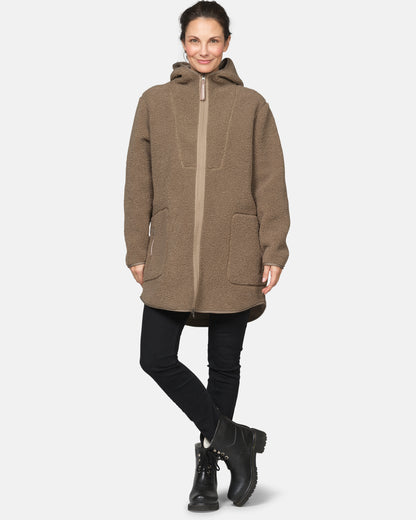 Ilse Jacobsen Bonded Pile Womens Hooded Jacket - Greige 105 | CHO | Designer Womens Pile Jackets