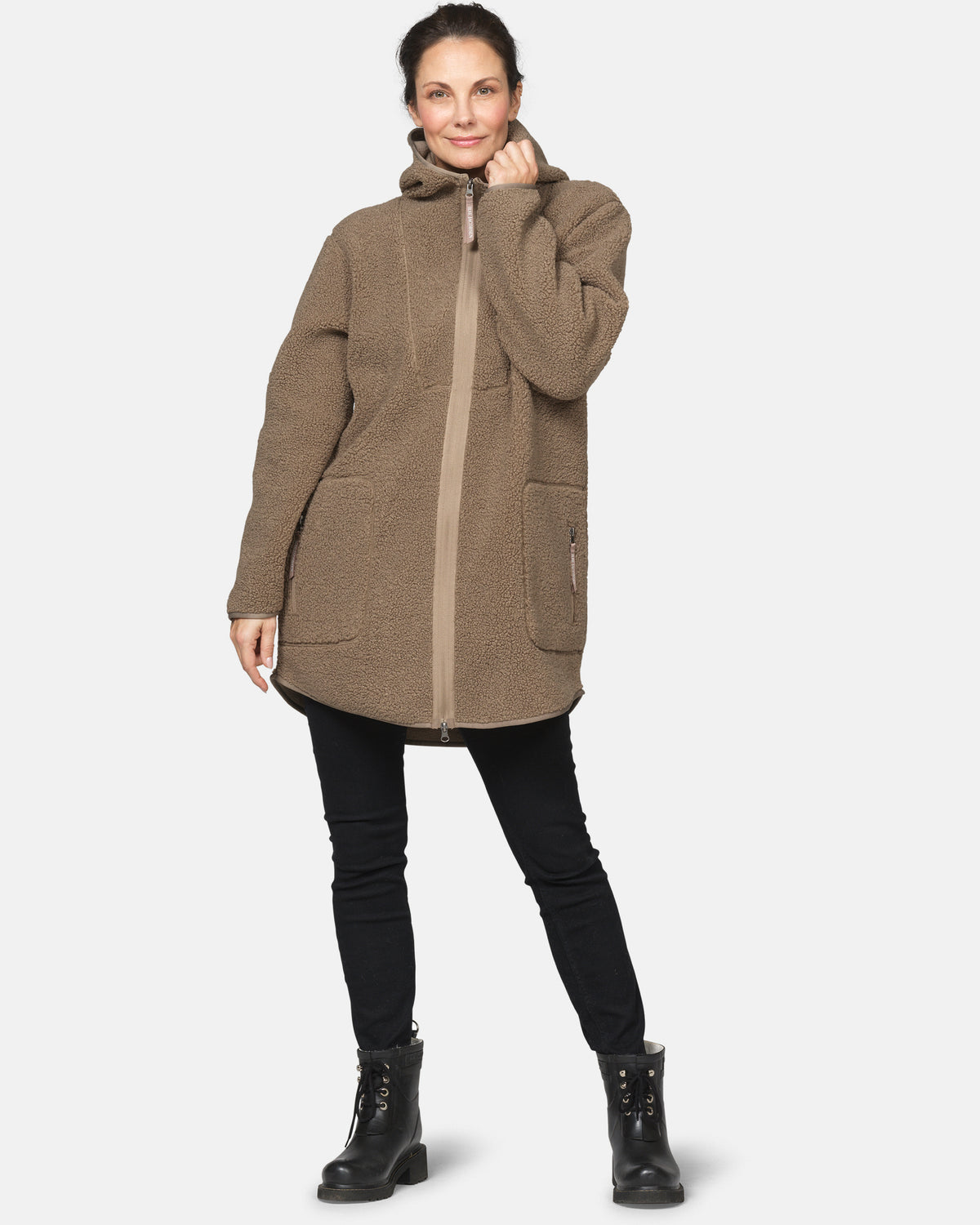 Ilse Jacobsen Bonded Pile Womens Hooded Jacket - Greige 105 | CHO | Designer Womens Pile Jackets
