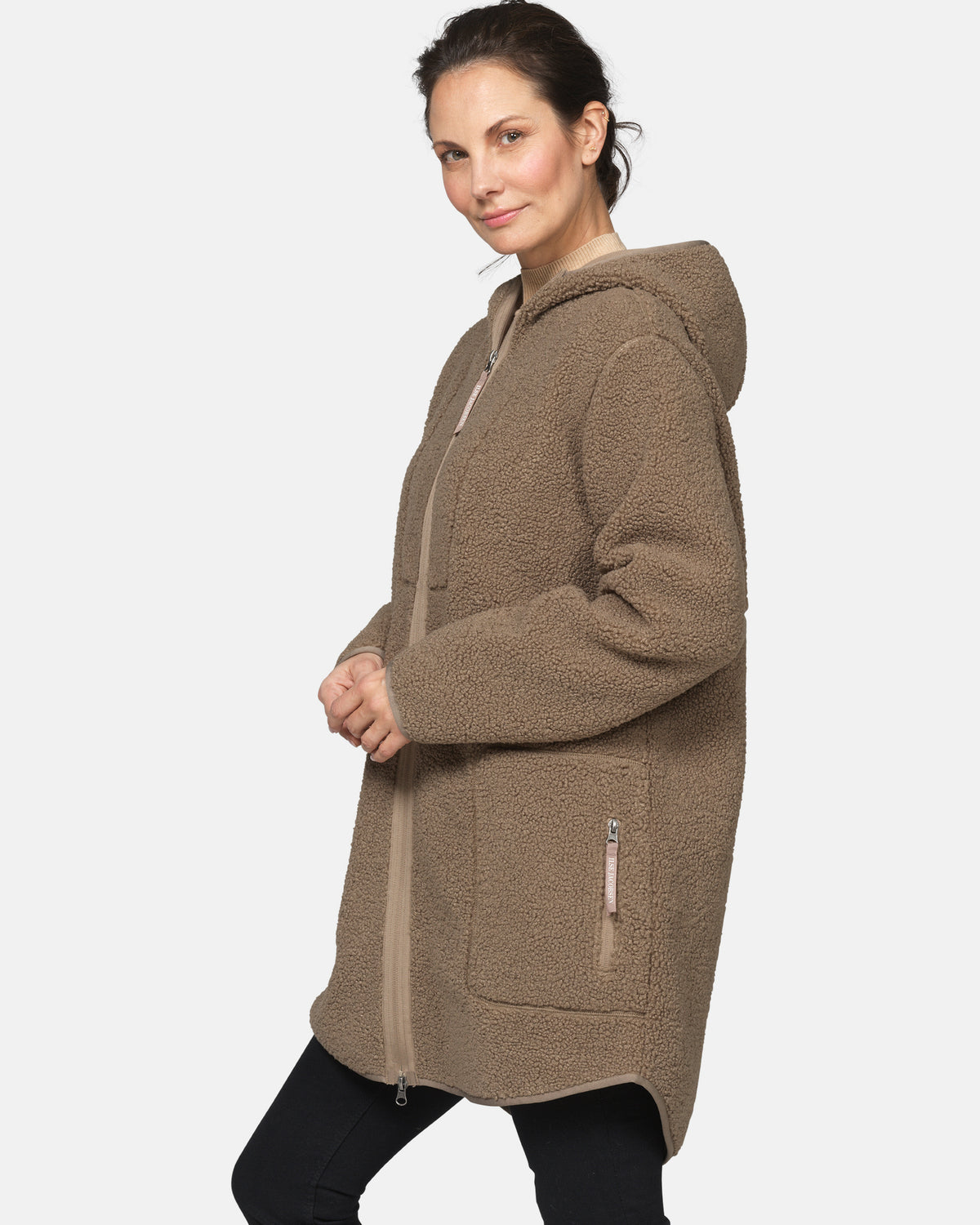 Ilse Jacobsen Bonded Pile Womens Hooded Jacket - Greige 105 | CHO | Designer Womens Pile Jackets