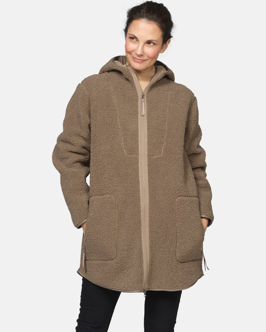 Ilse Jacobsen Bonded Pile Womens Hooded Jacket - Greige 105 | CHO | Designer Womens Pile Jackets