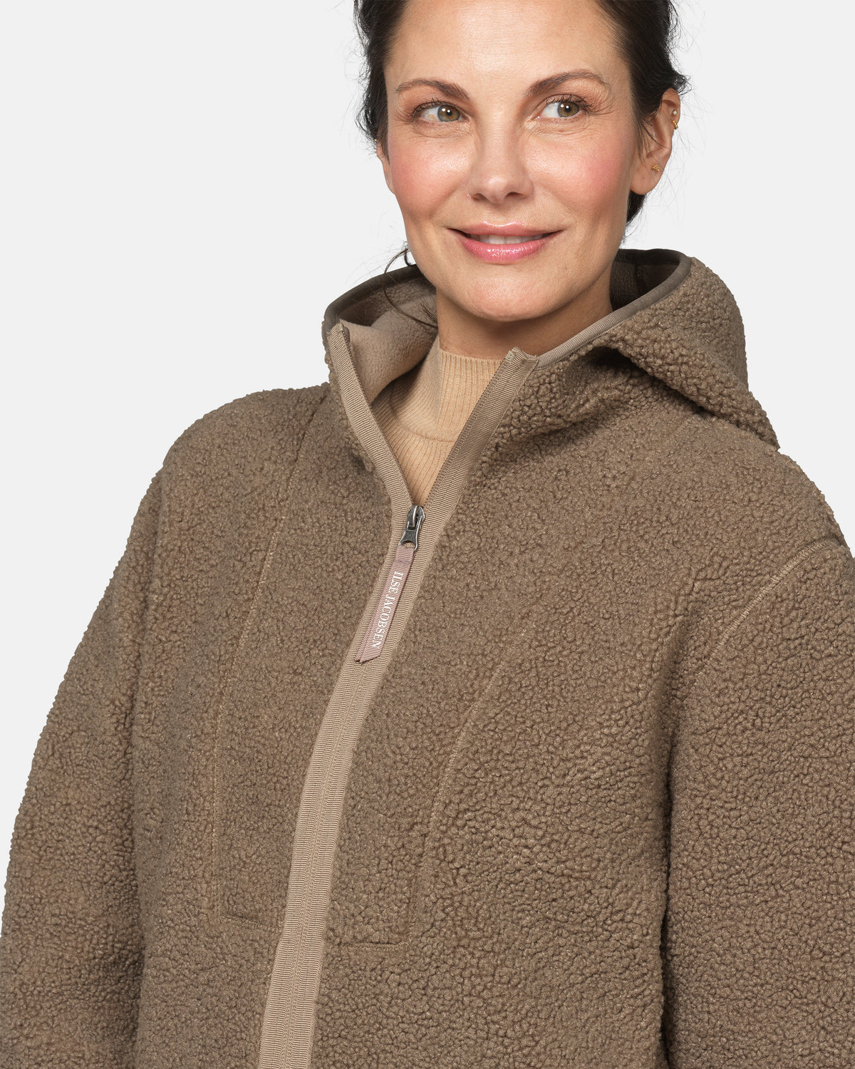 Ilse Jacobsen Bonded Pile Womens Hooded Jacket - Greige 105 | CHO | Designer Womens Pile Jackets